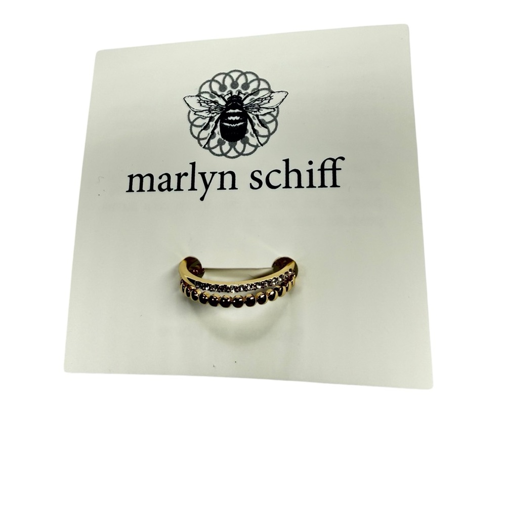 Marlyn Schiff Gold plated and silver tone Pave CZ adjustable ring, NWT